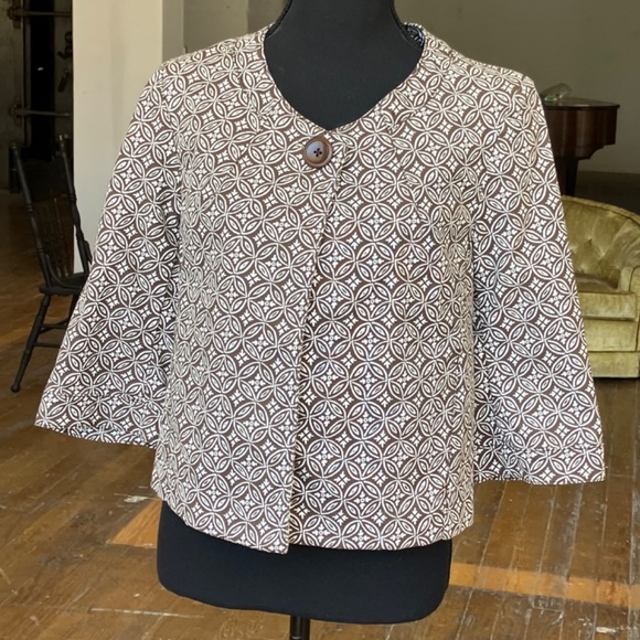 Talbots denim brown and white tile motif cropped jacket - Picture 4 of 9